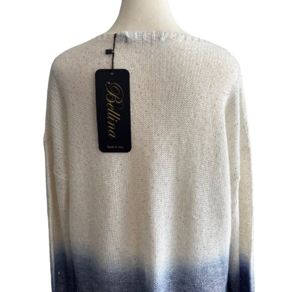 BELLINA WOOL AND ALPAKA BLEND EMBELLISHED OMBRE DESIGN SWEATER, SZ. M, NWT - Picture 6 of 9
